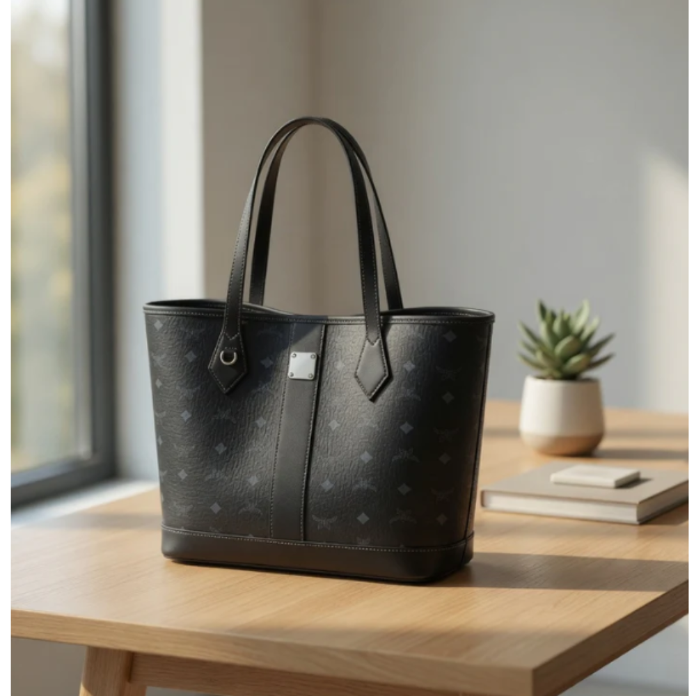 Genuine Cowhide Leather Tote Bag – Large Horizontal Square Shoulder Bag with Letter Detail, Double Strap Urban Tote for Women, Spring 2025 Daily Handbag