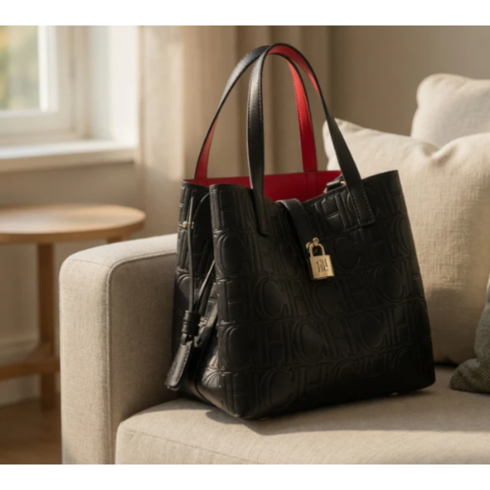 Embossed PU Leather Tote Bag, Large Capacity Letter Design Shoulder Purse
