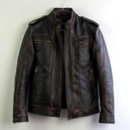Men’s Distressed Brown Biker Coat Handmade Motorcycle Vintage Outerwear