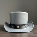 Handcrafted Grey Leather Top Hat – Unique Cowboy Hat for Men