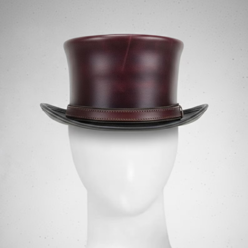 Handmade Burgundy Leather Top Hat | Steampunk Victorian Gothic Festival Hat