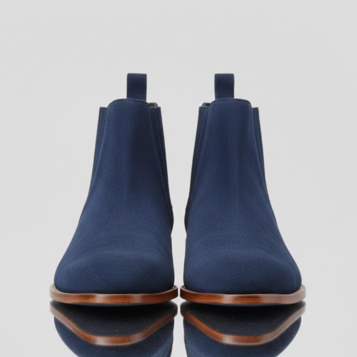 Handmade Navy Blue Suede Chelsea - Mens Suede Boots Wedding Gift