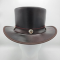 Handmade Brown Leather Top Hat: Western Steampunk Concho Hat