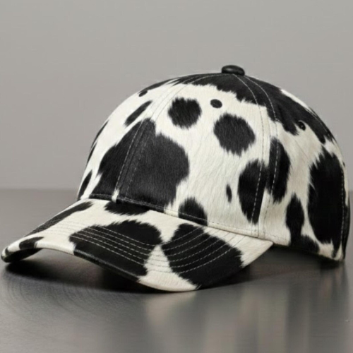 Handmade Cow Print Baseball Cap – Stylish Animal Print Hat for Women