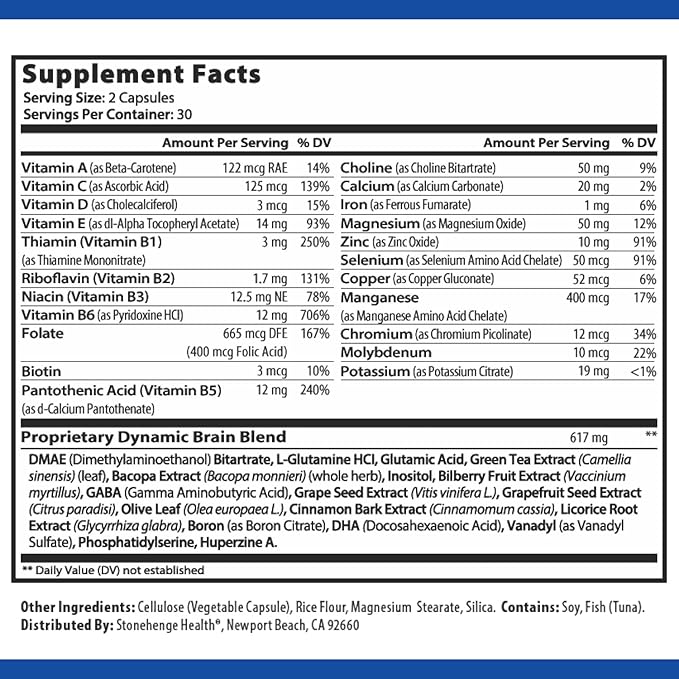 Stonehenge Health Dynamic Brain – Memory, Focus & Mental Clarity Supplement with 41 Nootropic Ingredients