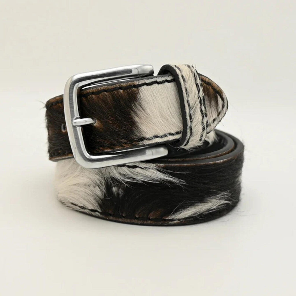 Cow Print Leather Belt – Handmade Western Vintage Cowhide Belt for Men