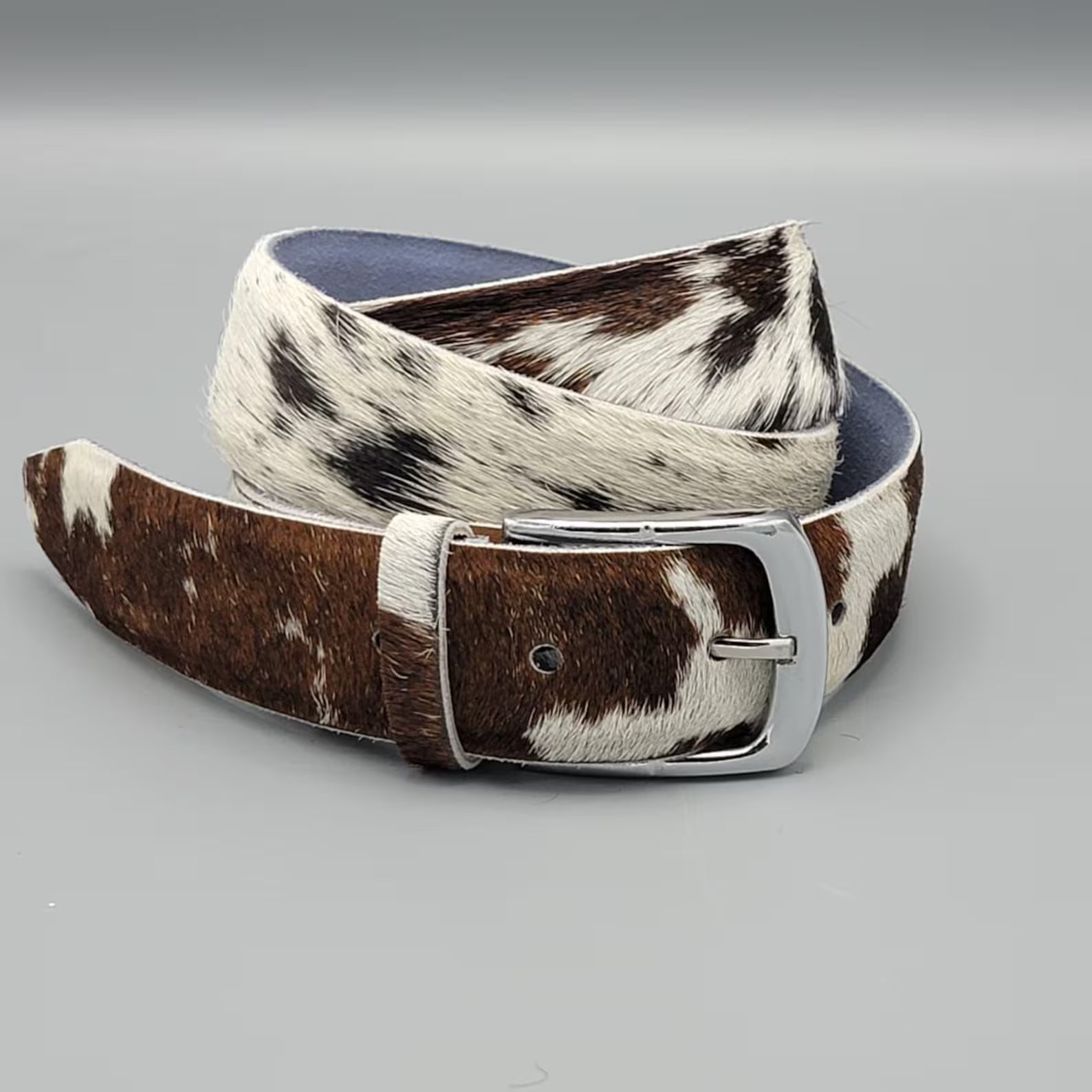 Handmade Cowhide Leather Belt for Men – Western Rodeo Cow Print Belt, Rustic Cowboy Style Gift