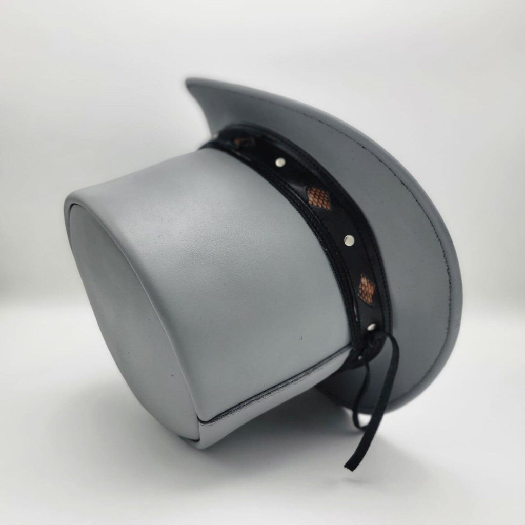 Grey Leather Top Hat: Studded Band Steampunk Cosplay Hat