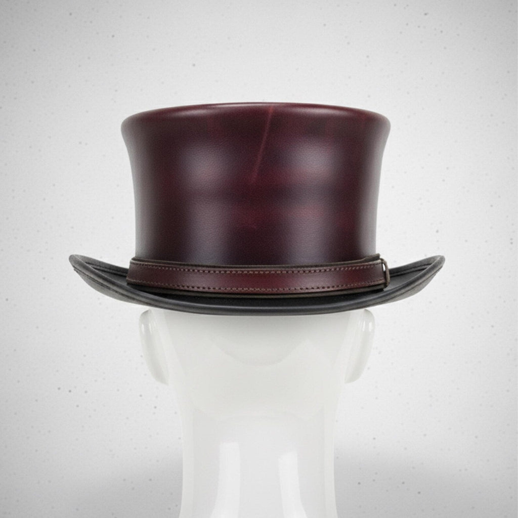 Handmade Burgundy Leather Top Hat | Steampunk Victorian Gothic Festival Hat
