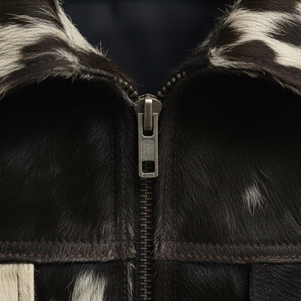 Genuine Cowhide Leather Jacket, Hair on Hide Coat, Western Cowboy Rodeo Style
