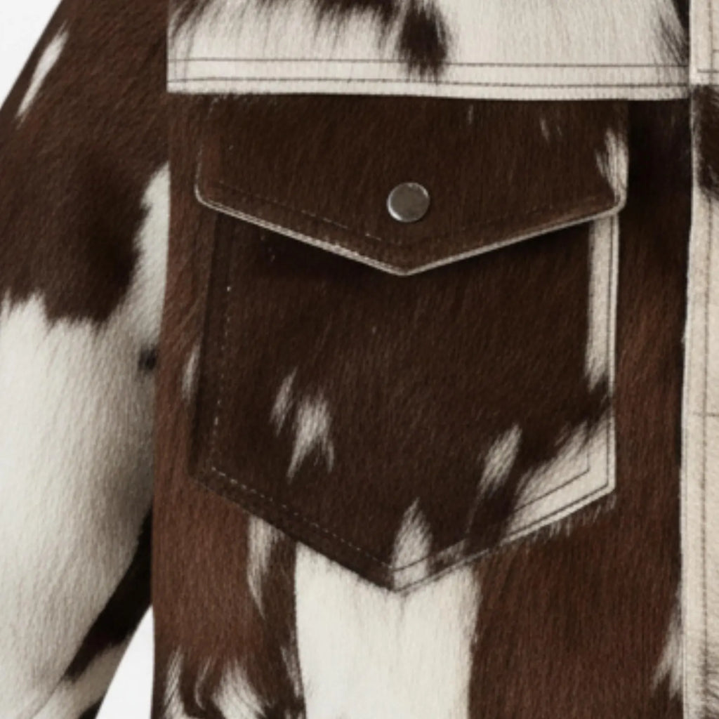 Vintage Cow Print Leather Jacket, Handmade Hair on Cowhide Coat, Western Rodeo Style
