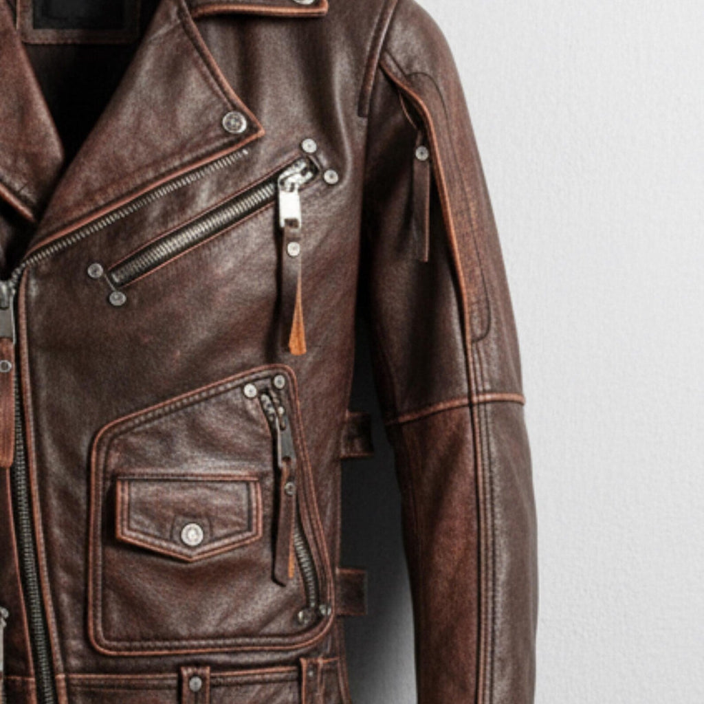 Handmade Brown Leather Biker Jacket – Classic Moto Style Men’s Motorcycle Coat