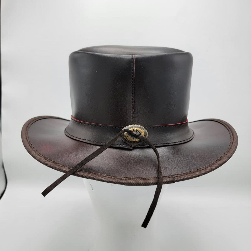Handmade Brown Leather Top Hat: Western Steampunk Concho Hat