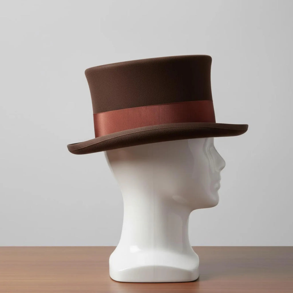 Elegant Brown Felt Top Hat – Classic Victorian Gentleman Hat for Weddings & Formal Events