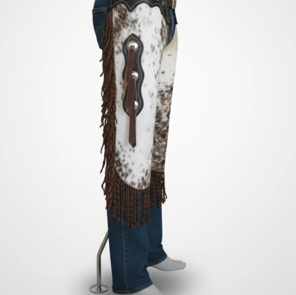 Custom Handmade Brown & White Hair on Hide Rodeo Chaps – Western Bull Riding Gear