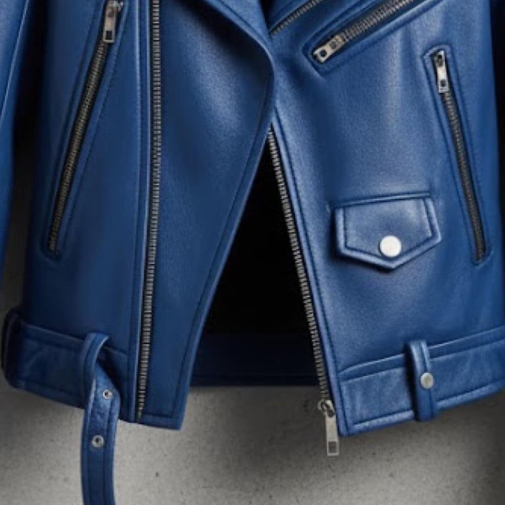 Handmade Blue Leather Jacket – Men's Biker Jacket, Motorcycle Gift for Him