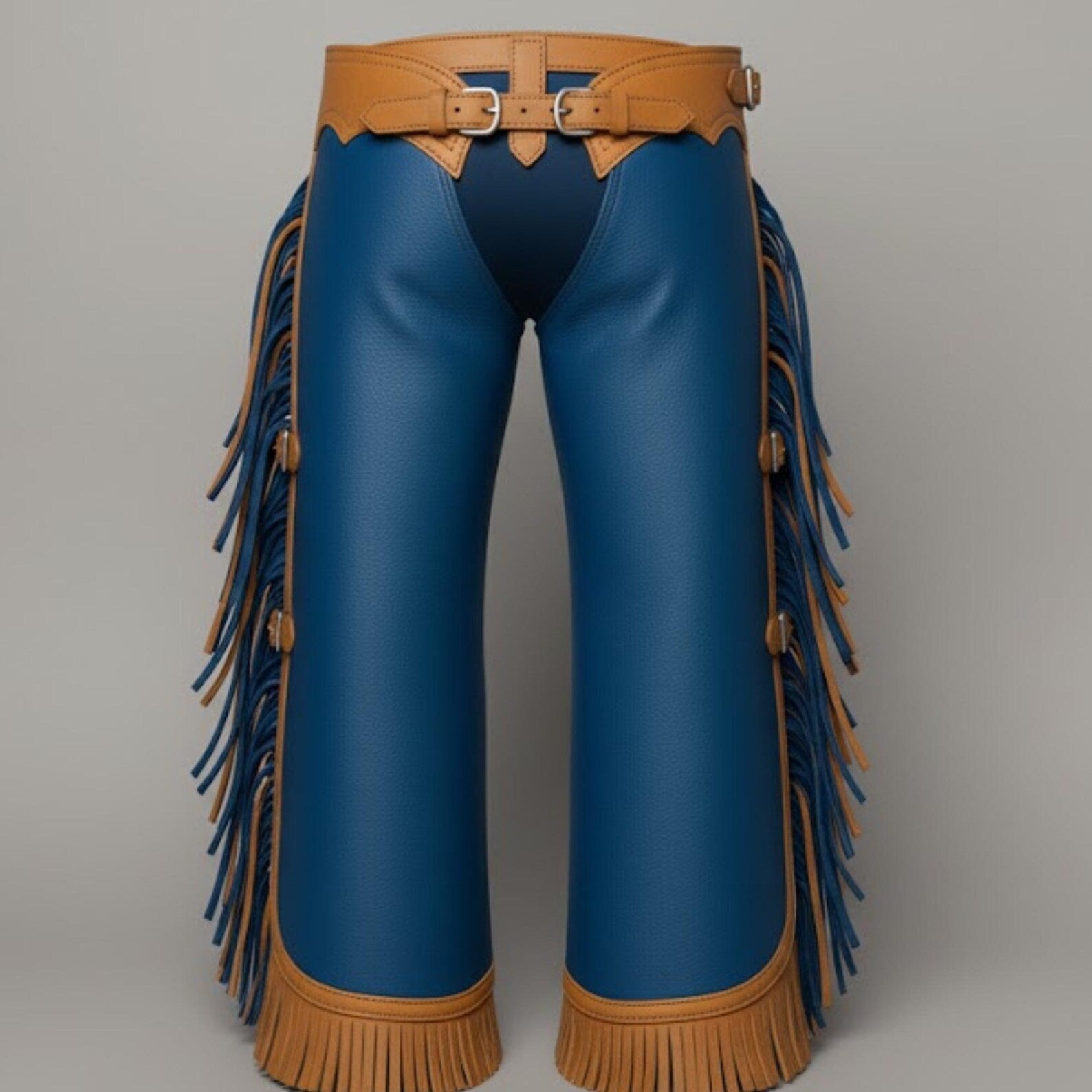 Handmade Blue Leather Rodeo Chaps – Custom Western Wear for Bull Riding