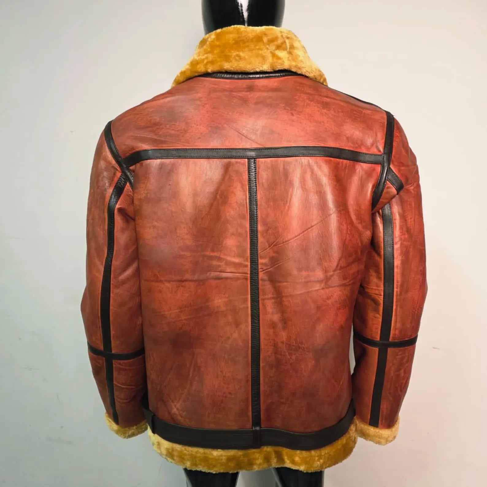 Handmade Men's Brown B3 Bomber Shearling Jacket, a Vintage Style Aviator Leather Coat