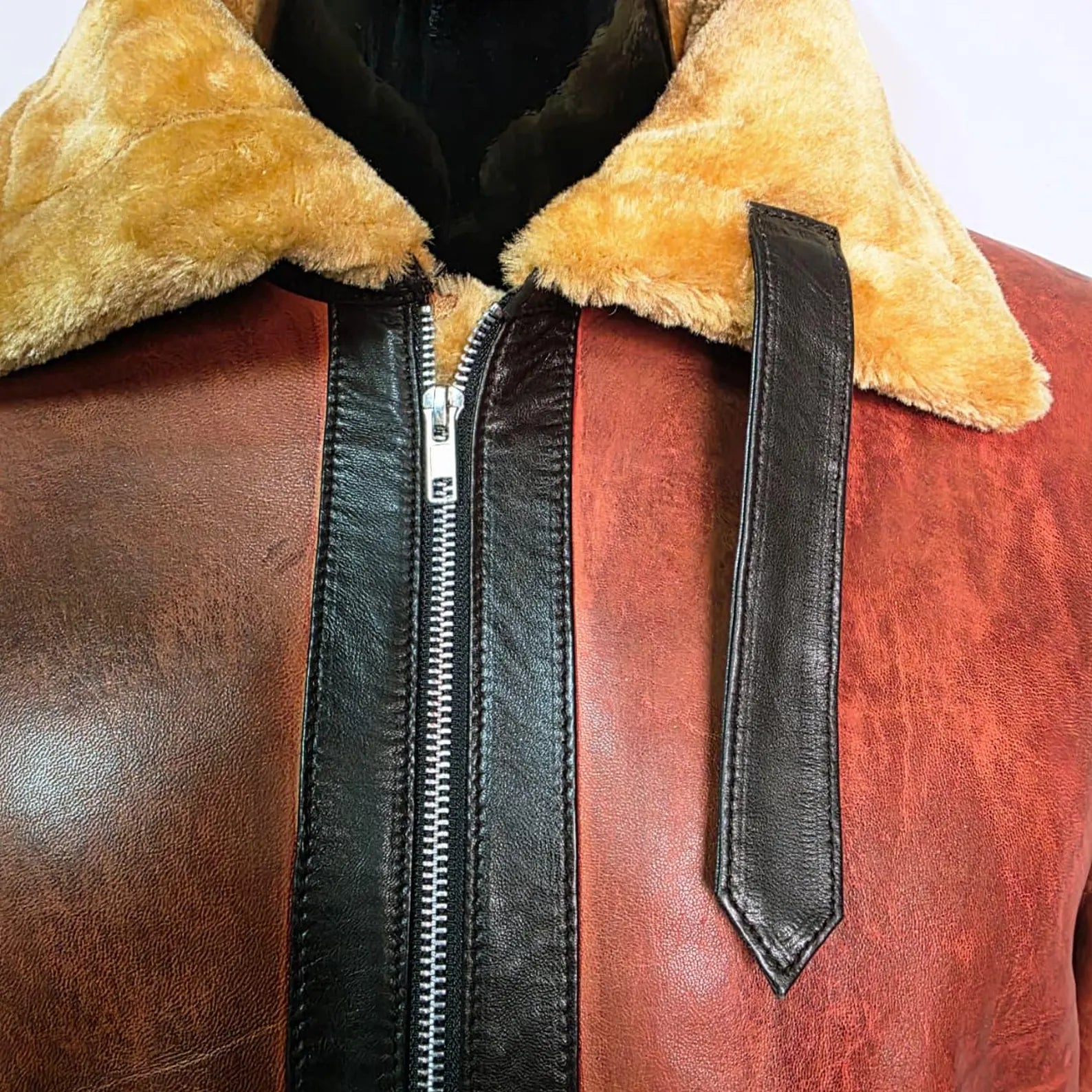 Handmade Men's Brown B3 Bomber Shearling Jacket, a Vintage Style Aviator Leather Coat