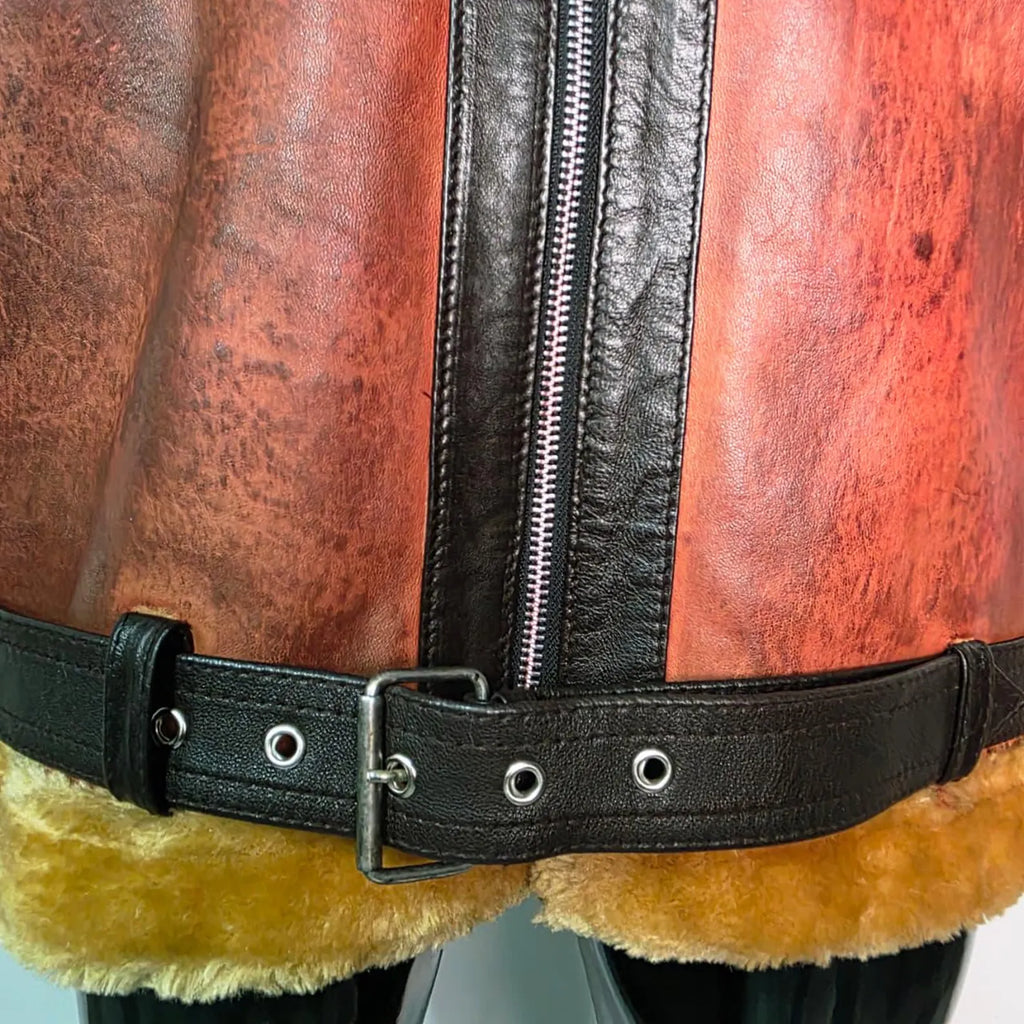 Handmade Men's Brown B3 Bomber Shearling Jacket, a Vintage Style Aviator Leather Coat