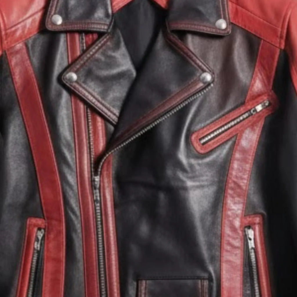 Handmade Red Black Leather Jacket – Stylish Biker Outerwear for Men
