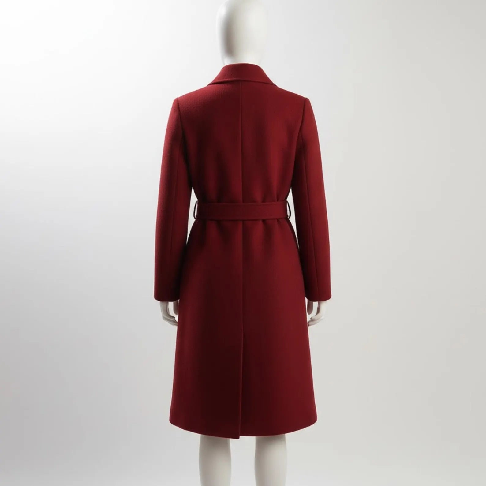 Handmade Red Wool Coat Women – Classic Belted Winter Outerwear, Minimalist Style