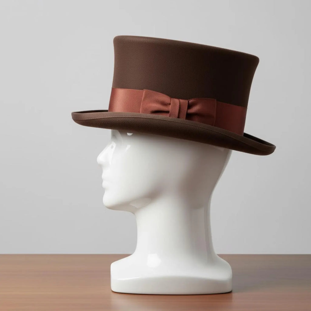 Elegant Brown Felt Top Hat – Classic Victorian Gentleman Hat for Weddings & Formal Events