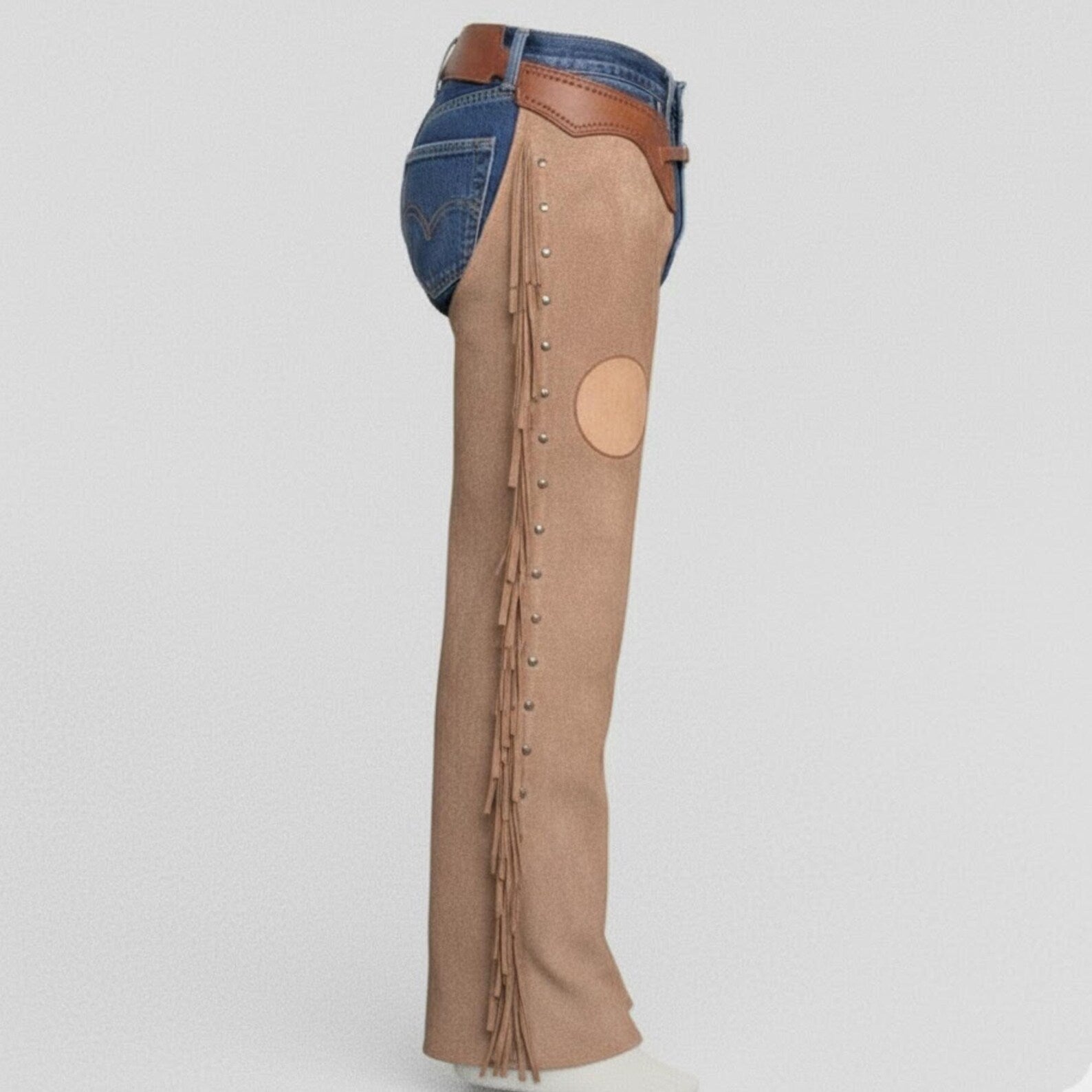 Handmade Tan Suede Leather Chaps – Western Wear for Cowboys & Bikers.