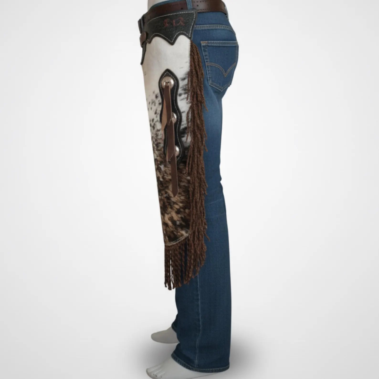 Custom Handmade Brown & White Hair on Hide Rodeo Chaps – Western Bull Riding Gear