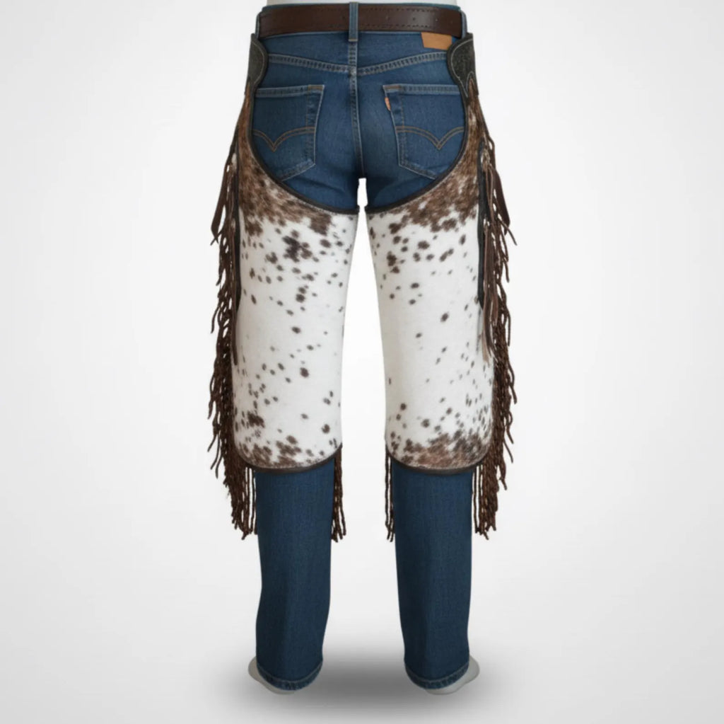 Custom Handmade Brown & White Hair on Hide Rodeo Chaps – Western Bull Riding Gear