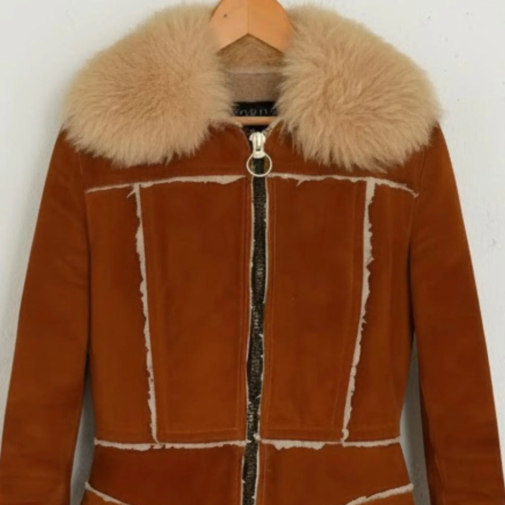 Unique Brown Shearling Coat - Women's Sheepskin Jacket Warm Winter Fashion