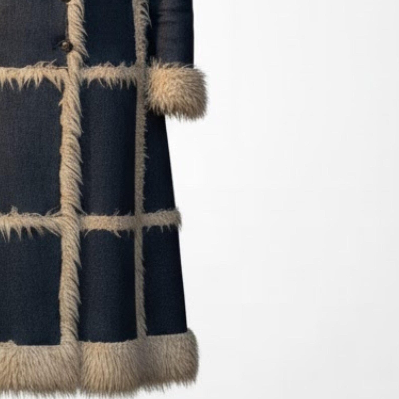 Long Denim Faux Shearling Coat for Women – Vintage 70s Style Winter Jacket, Warm Faux