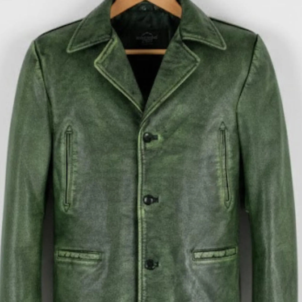 Handmade Olive Green Leather Jacket Men – Vintage Leather Coat Style