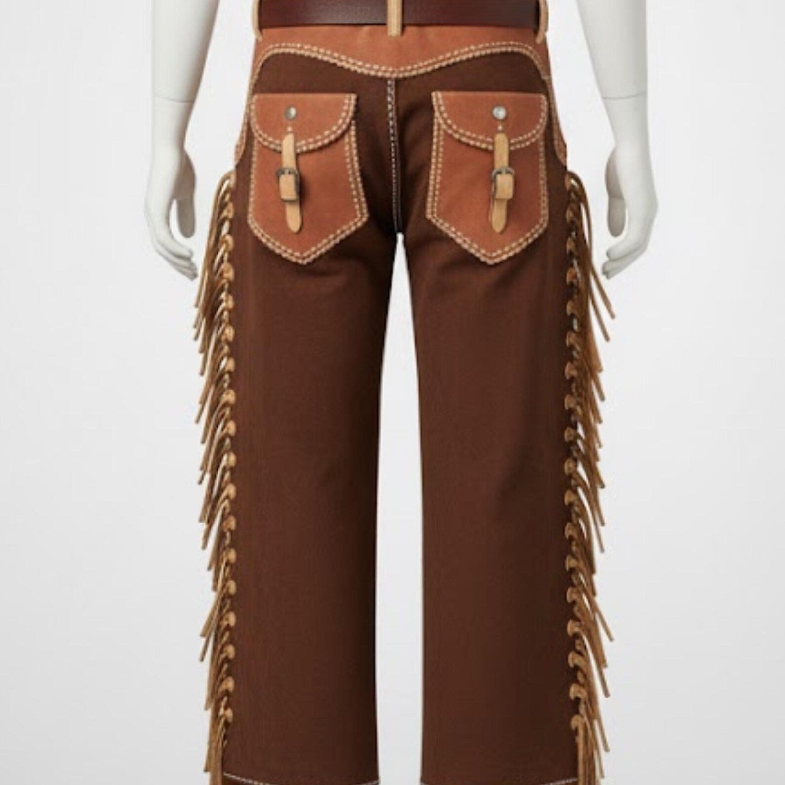 Handmade Brown Suede Leather Chaps – Western Cowboy Style for Rodeo Lovers