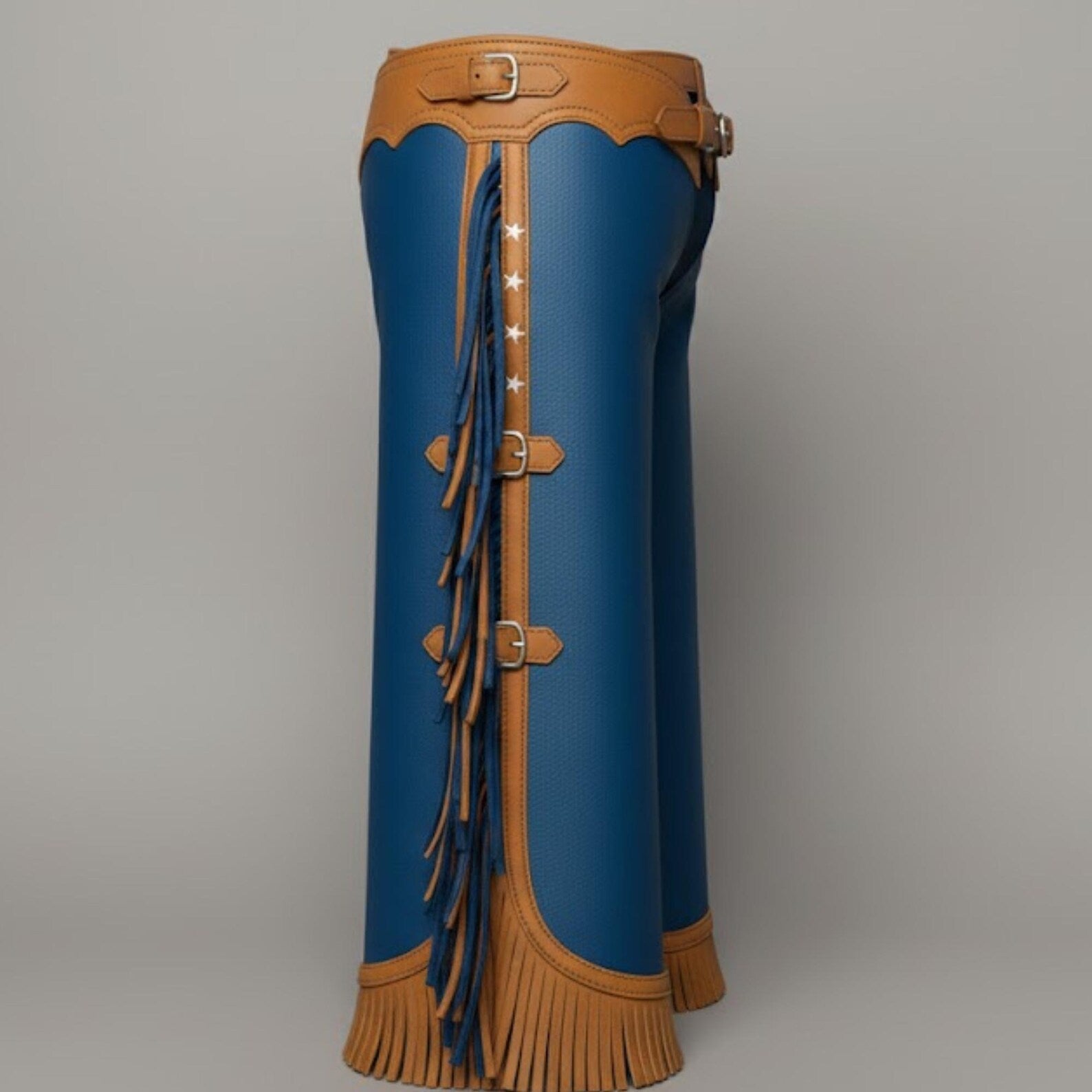 Handmade Blue Leather Rodeo Chaps – Custom Western Wear for Bull Riding