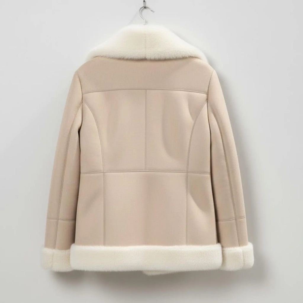 Women's Beige Sheepskin Shearling Jacket – Warm Winter Coat