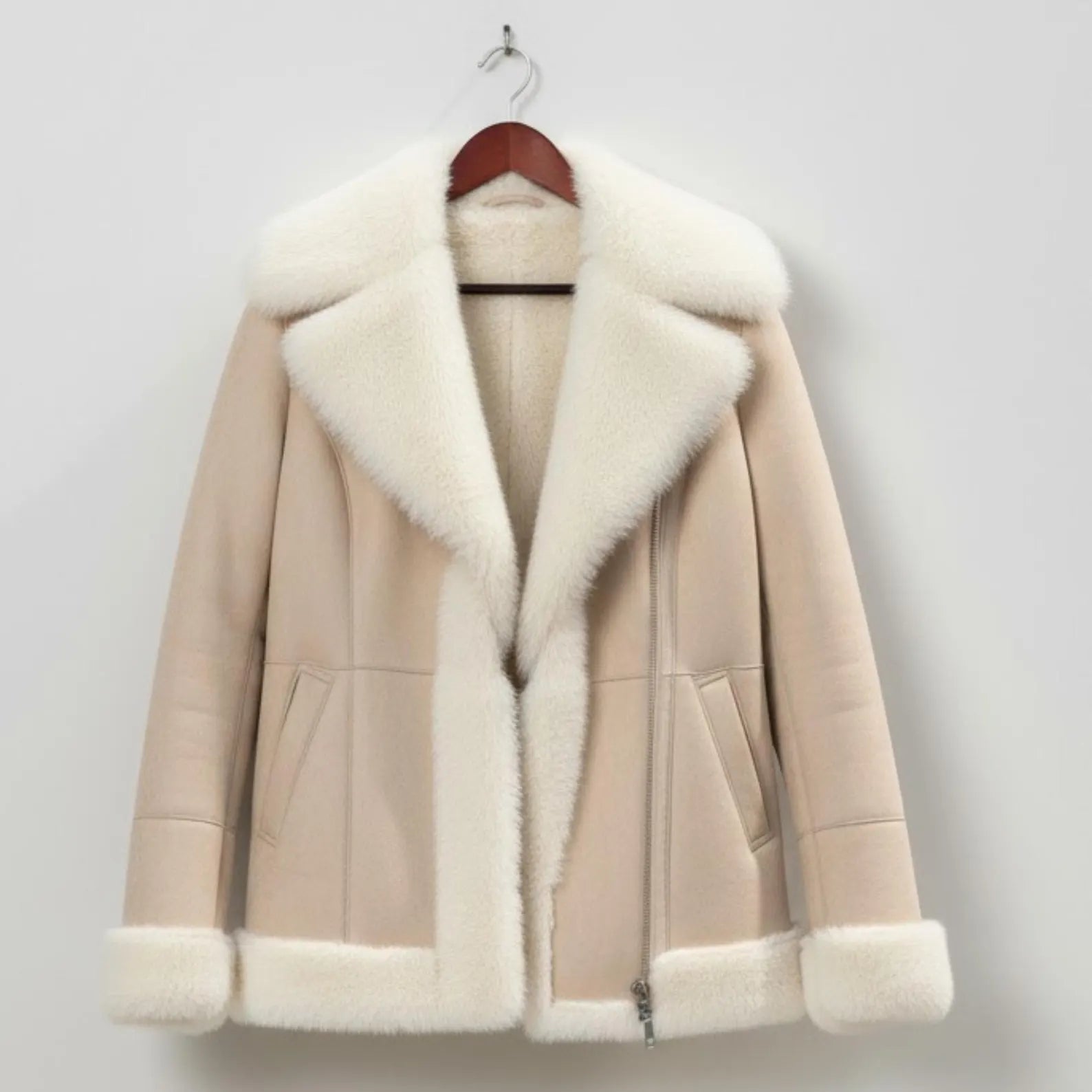Women's Beige Sheepskin Shearling Jacket – Warm Winter Coat