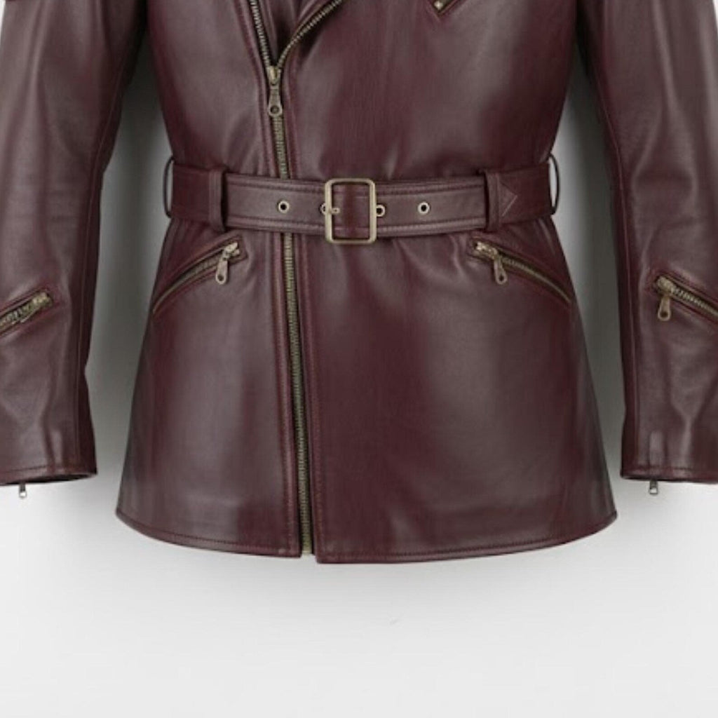 Handmade Maroon Real Leather Biker Jacket – Mens Motorcycle Coat