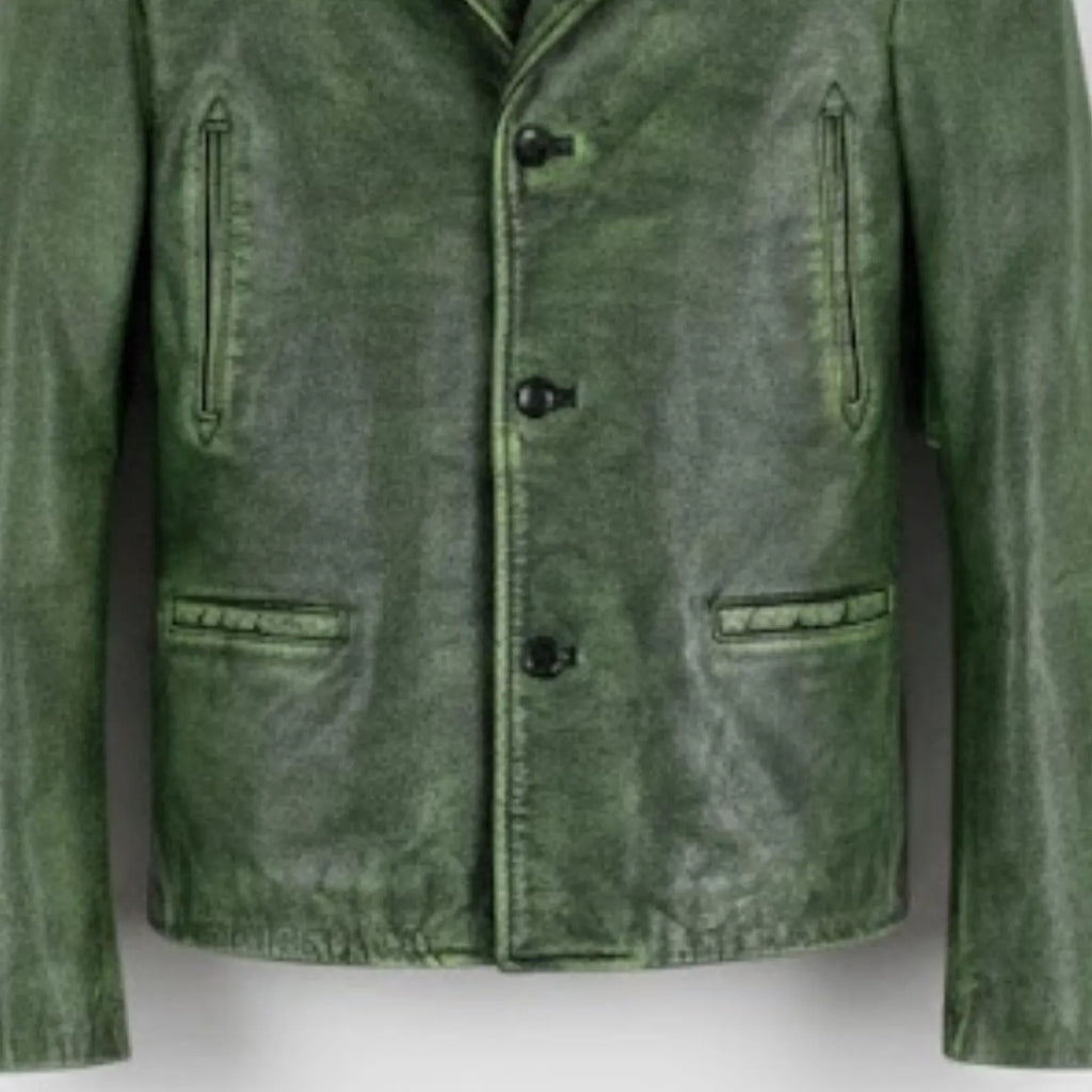 Handmade Olive Green Leather Jacket Men – Vintage Leather Coat Style