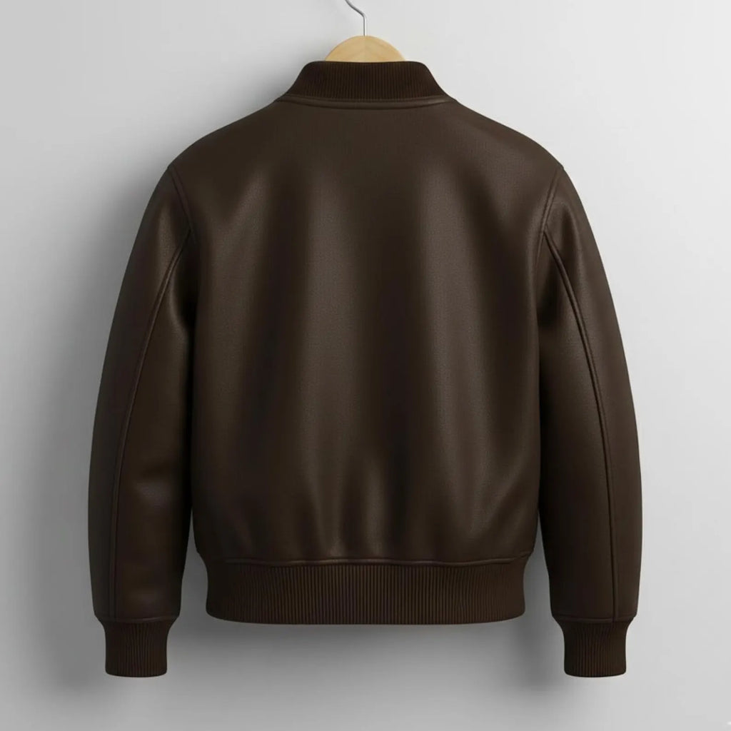 Handmade Brown Leather Bomber Jacket – Men's Casual Outerwear Gift