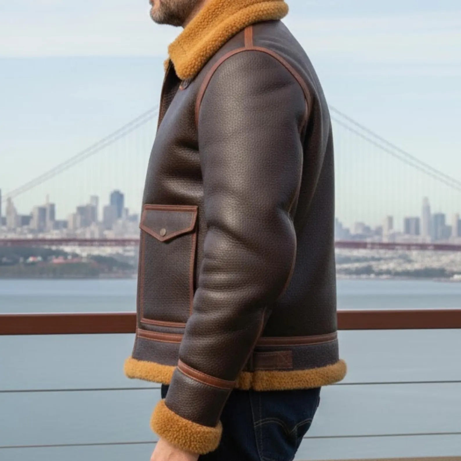 Handmade Brown Sheepskin B3 Bomber Jacket – Winter Aviator Flight Coat