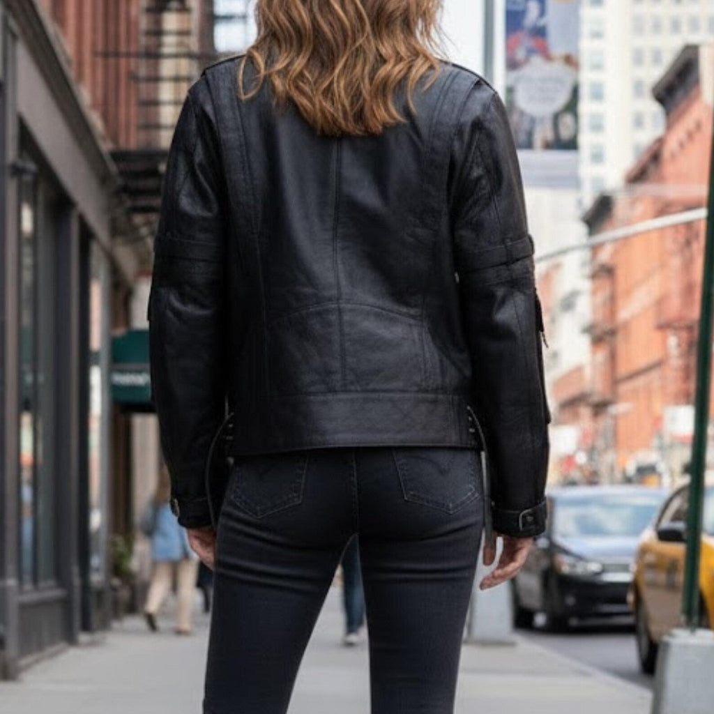 Handmade Black Leather Cyberpunk Jacket – Tactical Tech wear Biker Style