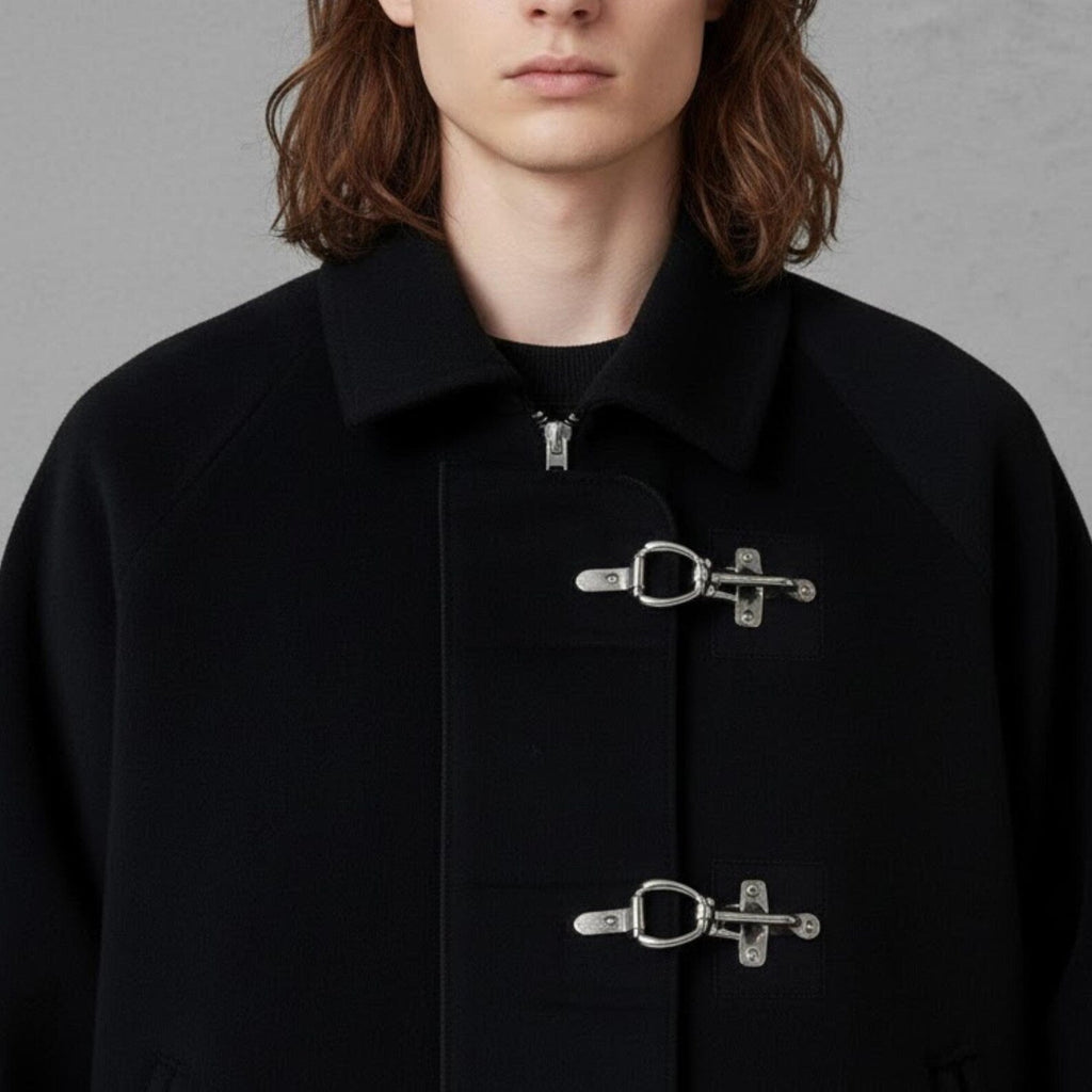 Unique Black Wool Toggle Bomber Jacket – Edgy Streetwear Jacket for Men