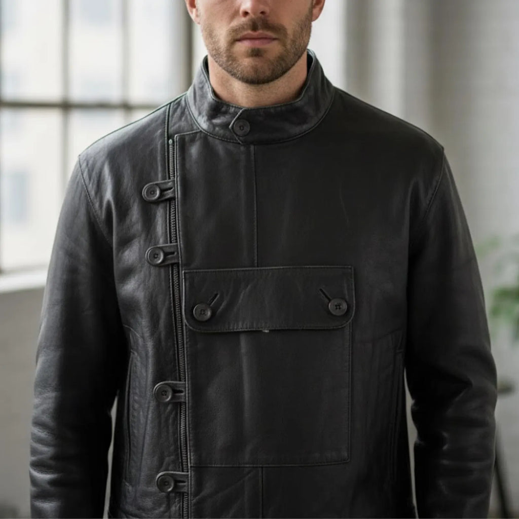 Handmade Dark Grey Leather Jacket – Asymmetric Jacket Biker Style