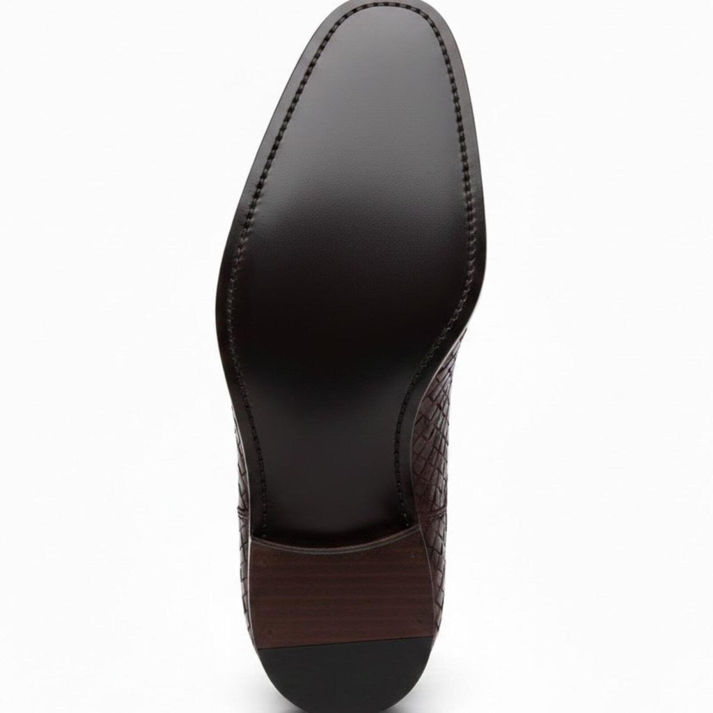 Handmade Cognac Woven Leather Chelsea Boots – Mens Formal Dress Shoes