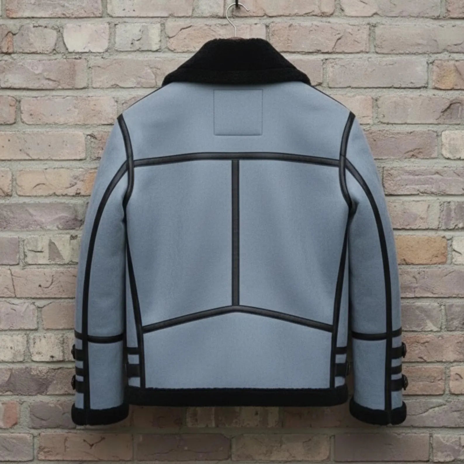 Handmade Blue Suede Shearling Jacket – Mens Winter Aviator Bomber Coat