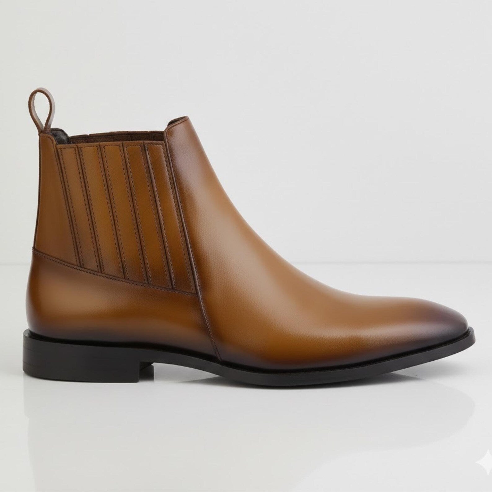 Handmade Tan Leather Chelsea Boots - Mens Dress Shoes Formal Gift