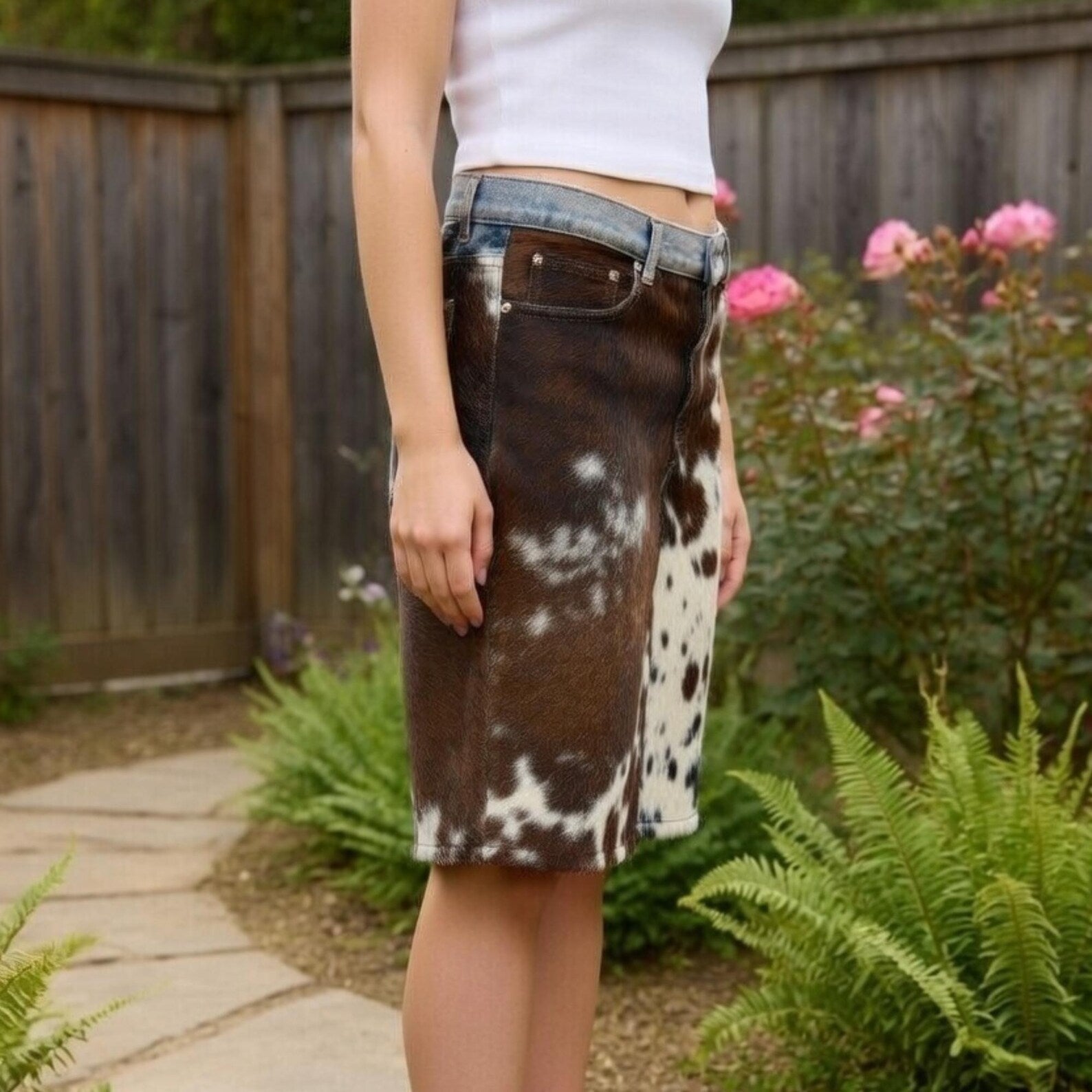 Handmade Cowhide Leather Shorts Real Hair on Hide Animal Print Western Boho Festival Wear