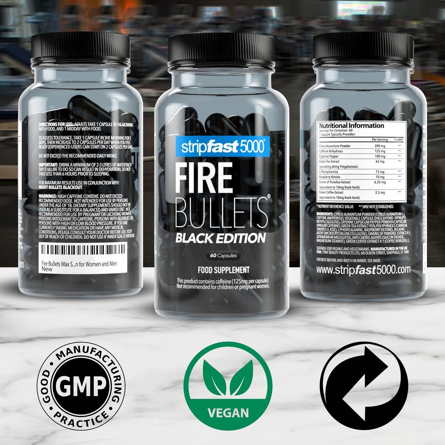 Stripfast5000 Fire Bullets Black Edition – Max Strength Fat Burner & Weight Loss Supplement for Men & Women
